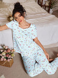 Women's Sleepwear New Loose Pajamas Floral Short-sleeved Trousers Loungewear Casual Wear Two-piece Set Pijamas Pyjamas Women
