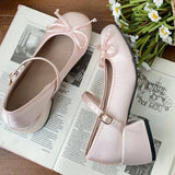 2025 spring cute sweet Bowknot Mary Janes for Women  vintage Silk Med Heels  pumps Ladies  Banquet Wedding Single Shoes Mujer