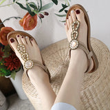 2026 New Shoes for Women Bohemia Crystal Sandals Women Shoes Rhinestone Lady Flip Flops Pearl Slip on Flat Beach Shoes