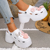 Pink Flowers Chunky Platform Clogs Sandals Woman Fashion Crystals Butterfly Wedges Sandles Woman Summer High Heels Garden Shoes