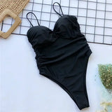 Push Up Bra Cup Leopard Scrunched Women Bandeau Swimwear One Piece Swimsuit Female Monokini High Cut Bathing Suit Swim Bodysuit
