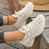 Spring Summer Breathable Mesh Sport Shoes Women Slip On Hollow Out Knitted Flats Shoes Woman Plus Size 43 Thick Sole Sneakers
