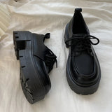 Retro Pu Leather Platform Oxford Shoes Women Japanese Style Thick Sole Black Student Shoes Woman Lace Up Thick Heel Pumps Female