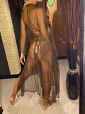 3 Colors Sexy Glitter Mesh Sheer See Through Tunic Beach Cover Up Cover-ups Beach Dress Beach Wear Beachwear Female Women V3217