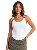 Women's Solid Color Ribbed Tank Tops Stylish Sleeveless Camisole with Metal Buckle Straps and Curved Hemline