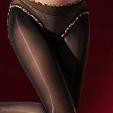 Leopard Print Panties With Integrated Stockings Sexy Hollow Lace Pantyhose With Bow And Bell Black Silk Smooth Pure Desire 6Z3F
