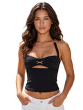 Women’s Solid Color Vest Halter Tops Front Metal Cut Out Sleeveless Slim Fit Tank Tops Summer Sexy Elegant Streetwear