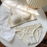Sexy Push Up Lace Bralette Small Bust Wirefree Comfort Summer Ultra Thin Adjustable Straps Anti-Sagging Lingerie Set S-XL Bra