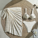 DEKA Halter Push UP Swimwear White Lace-up 3 Piece Skirt Bikini Set Women Tied Swimsuit Backless Beach Bathing Suit