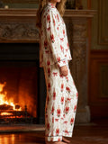Women’s 2025 Christmas Pajamas Set Long Sleeve Oversized Button Down Shirt and Long Pants Two Pieces Loungewear