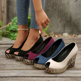 LIHUAMAO Suede wedges women high heels peep toe shoes platform pumps wedding party shoes comfort casual shoes