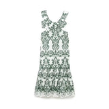 Vintage Flower Embroidery Summer Maxi Dress Women Bakless Tie Up Ruffles Long Beach Vestidos Sexy Tank Party Dresses Sundress