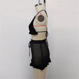 Sexy Halter Hollow Out Beach Skirt Bikini Female Swimsuit Women Swimwear Two-pieces Bikini set Bather Bathing Suit Swim K6782