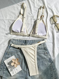 Splicing Ribbed High Cut Ring Mini Micro Bikini Women Swimwear Female Swimsuit Two-pieces Bikini Set Bathing Suit Swim Beachwear