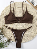 Sexy Ribbed Metal Rings High Cut Bikini Female Swimsuit Women Swimwear Two-pieces Bikini Set Micro Thong Bathing Suit Swim Lady