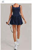 Nake Fake Two-piece Tennis Dresses Women's Anti Glare Pleated Fluffy Skirt Bulit-in Pocket Shorts Outwear Gym Fitness Golf Dress
