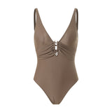 2026 New Solid One Piece Swimsuit For Women Ruched U Buckle Swimwear Lady Backless Bathing Suit Beachwear Monokini Swimming Suit