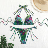 2026 String Triangle Printed Bikini Women Sexy Swimwear Female Halter Swimsuit Solid Bathers Bathing Swimming Swim Suit Beach