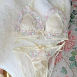 MOYISU Luxury Classic Thin Embroidery Light Luxury Silk French Underwear Sexy Pure Desire Lace Bra Set Small Chest Triangle Cup