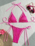 2025 Halter Wrinkled Weaved Bikini Women Swimwear Female Swimsuit Two Pieces Bikini Set Brazilian Bathing Suit Swim Beach Wear