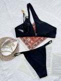 Bikini 2026 Sexy Black Single Shoulder Chain Straps Swimwear Swimsuit Women Bikinis Set Bathing Suit Beach Bikini Female Push Up