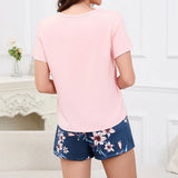 Women's Pajamas 3-Piece Set Sleepwear Home Clothes Autumn Short Sleeve Top with Shorts & Long Pants Loungewear Short Suit Pyjama