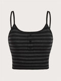 Goth Punk Striped Button Cami Top Women Summer Y2K Clothes Grunge High Street Sleeveless Spaghetti Strap Crop Top Streetwear