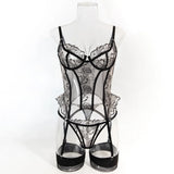 Toucheart Erotic Lingerie Embroidered Floral See-through Sexy Body-shaping Women Intimate Hot Split Underwear Set with Stockings
