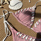 2025 Halter Wrinkled Weaved Bikini Women Swimwear Female Swimsuit Two Pieces Bikini Set Brazilian Bathing Suit Swim Beach Wear