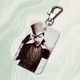 Singer M-Marilyn M-Manson Rectangle Card Case Keychain Access Card Bag Key Tag Ring Leather Card Holder Key Ring Access