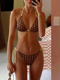 New Retro Polka Dot Tie Side Bikini Set for Women, Sexy Push Up Halter Neck Swimwear, High Waist Beach Bathing Suit, Summer