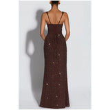 Women's Sequin Maxi Dress Burgundy Square Neck Sleeveless Bodycon Evening Gown Formal Party Prom Cocktail Mermaid Long Dresses