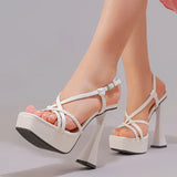 2027 New Arrival Weave Narrow Band Back Buckle Strap Women Platform Sandals Strange High Heels  Party Dress Shoes Size 42