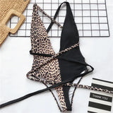 Deep V Neck Splicing Wrap Around Leopard Female Swimwear One Piece Swimsuit Women Backless Monokini Bather High Cut Bathing Suit