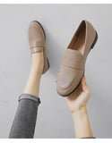 Retro British Style Women Leather Shoes Autumn Flat Casual Loafers Fashion Slip on Round Toe Office Work Shoes Zapatillas Mujer