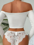 New White Double-Sided Design Lace White Women's Thong Pure And Sexy Charming With Straps And Cross Over Underwear Lingeri C3305