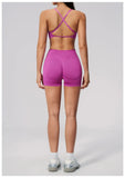 Seamless Yoga Excersize Sets Women Cross Back Sports Bra Tracksuit Workout Clothes High Waist Hip Lifting Shorts Fitness Suits