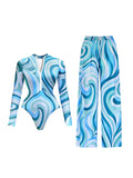 Long Sleeve Printed Swimwear Women One Piece Swimsuit With Pants Lady Sexy Swimming Suit Fashion Female Beachwear Pool Outfits