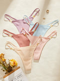 5PCS/Set Solid Women's Thongs Sexy Low Rise Seamless Panties Ribbed Lingerie Comfy Women's Underwear Set