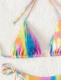 Women rainbow print micro bikini sets two pieces tie halter thong swimsuit Swimwear bathing suit beach outfits biquini