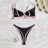 Sexy Black Bikinis Sets Pink Edge Swimwear V Neck Swimsuit Woman 2026 Micro Thong High Cut Bathing Suit Bikinis De Mujer Biquini