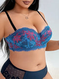 Women's plus Size Underwear Half Cup Gathered Push Up Embroidery Flower Lace Design Suitable For Voluptuous Women 90D-110D B2388