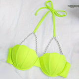 Women's Seashell Tops Backless Halter Bikini Bra Bathing Suit with Pearl Chain Bohemian Beach Vest