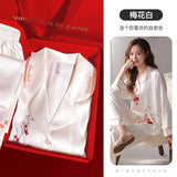 Mother's Day gifts for spring and summer high-quality pajamas, plum blossom white ice silk pajamas, women's summer home wear