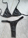 DEKA Luxury Diamond Back Thong Bikini Shiny Black Snakeskin Print Bikini Set Swimwear Women Swimsuit Beach Push Up Bathing Suit