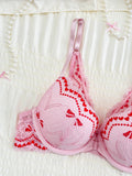 Sweet Lace Trim Splice Love Heart Women Sexy bras Trendy Lovely Beautiful Back Push up Ladies Lingerie Comfort Underwire bra