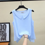 MOYISU New Arrival Summer Plus Size Outside Wear Large Size Doll Collar Loose Sleeveless Chiffon Vest Top Woman
