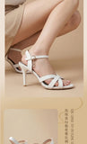 2026 Summer New Women's Metallic High Heel Sandals Ankle Strap Crystal Buckle Stiletto Heels Sexy Party Wedding Prom Dress Shoes