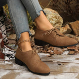 New Patchwork Loepord Pointed Toe Shoes for Women Retro Fax Suede Lacing Pumps Woman Shallow Square Heel Single Shoes Mujer