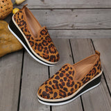 Sexy Leopard Print Wedge Heels Loafers Women Plus Size 43 Slip On Thick Sole Single Shoes Woman Round Toe Platform Casual Shoes
